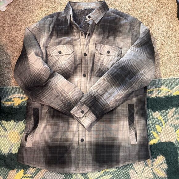 Kuhl Joyryder Line Flannel Shirt Black Sand Size Medium Fleece Lined - Picture 2 of 8